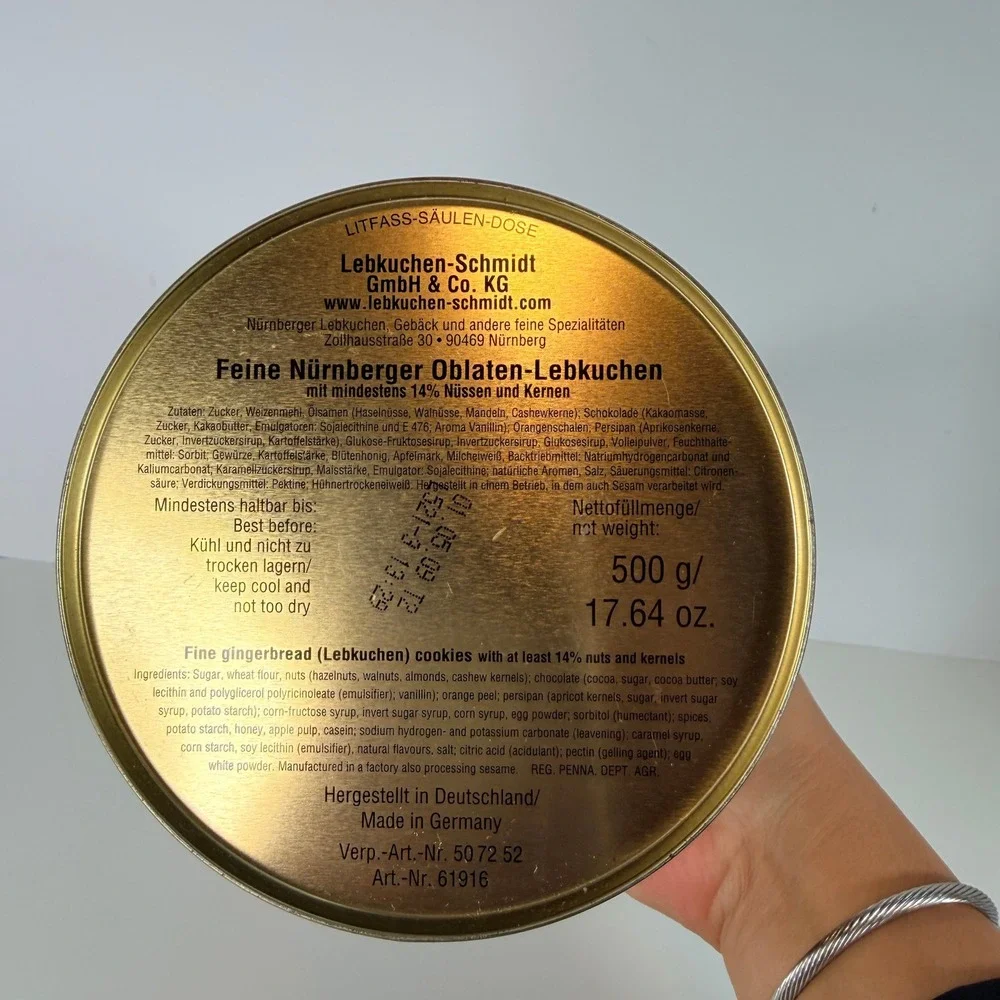 Otto Schmidt Nurnberger Lebkuchen Tin Vintage German Collectible Storage‎ Jar